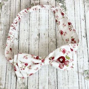 Girls Handmade Floral Print Pattern Cotton Bow Headband Cream/Burgundy NEW OS